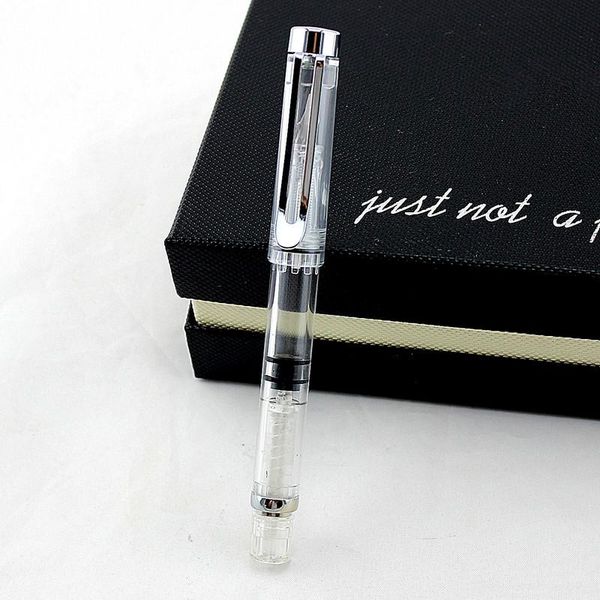 

tset plastic matte transparent fountain pen 1pc student writing 0.38mm/0.5mm silver hollow out clip ink pens