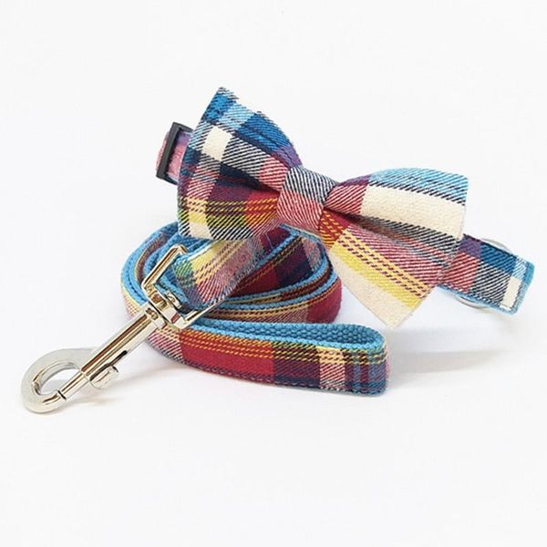 

dog collars & leashes plaid collar leash with bow tie set,collar, lover gift, pet stocking stuffer, puppy