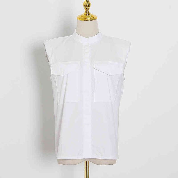 

women's shirts revers kraag mouwlless casual losse plus size blouses female korean minimalist fashion summer 210510, White