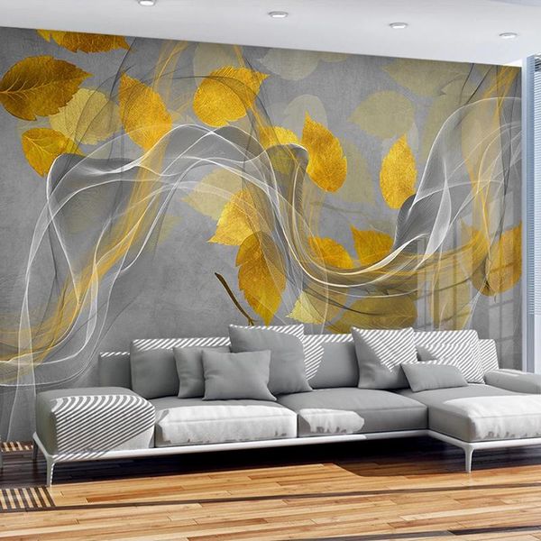 

wallpapers custom 3d po wallpaper abstract lines smoke golden leaves modern living room art decoration background wall painting bedroom