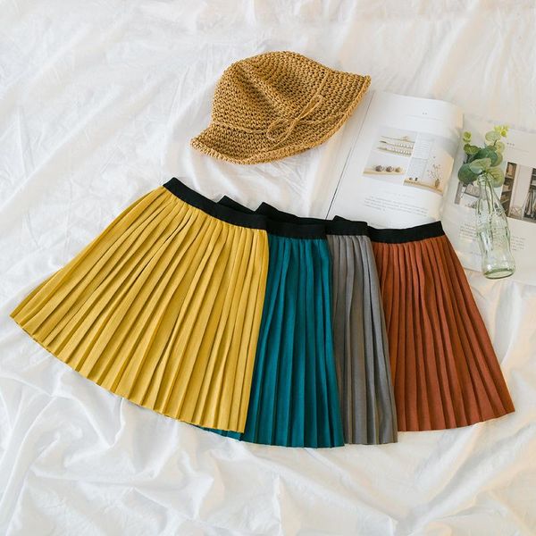 

skirts wnleigel girls spring summer kids yellow gray blue brown all match skirt baby solid ruffle pleated children clothes