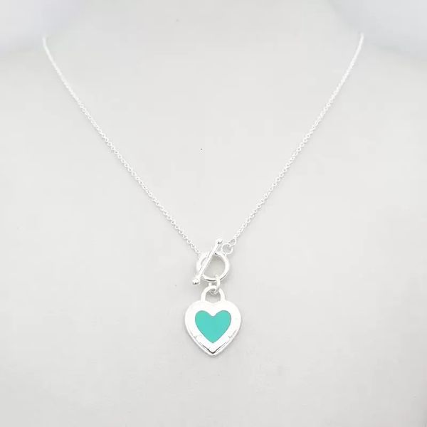 

necklaces 1: 1 sterling silver 925 classic fashion exclusive blue enamel heart shaped ladies necklace jewelry holiday gift