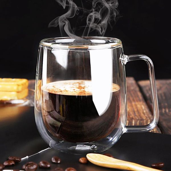 

double wall handmade glass heat resistant tea coffee drink cup insulated clear whiskey drinkware wine glasses