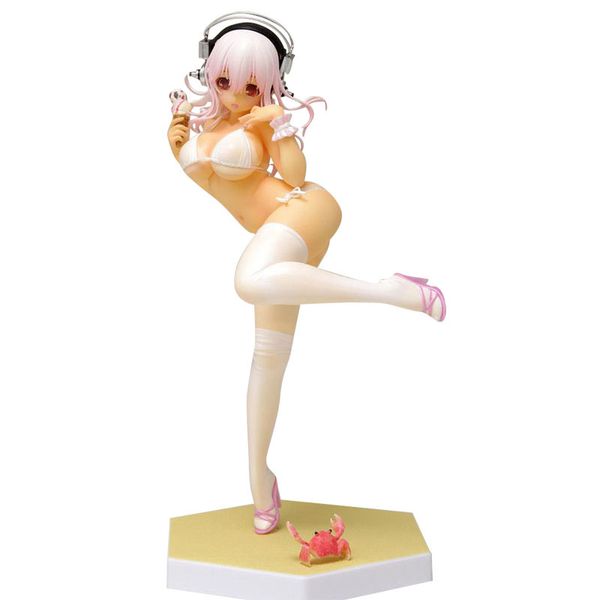 Japan Sexy Girl Figur Super Sonic 16cm weißer Badeanzug Wave Super Sonico Spezielle PVC Action Figure Sammlung Modell Puppe Geschenk X0503