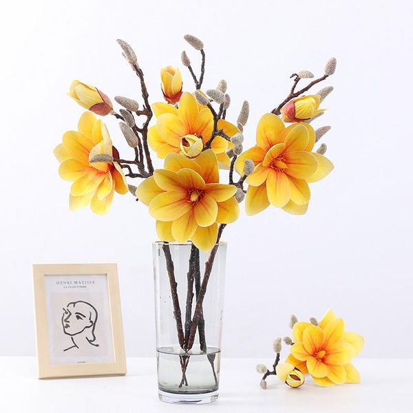 

decorative flowers & wreaths high-end single 2 heads feel simulation 3d magnolia artificial flower home el party restaurant decoration fake