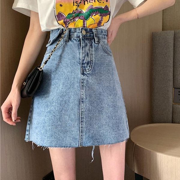 

skirts denim skirt retro high-waisted thin a-line design sense female spring and summer half-length, Black