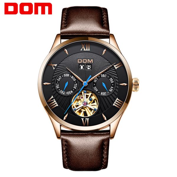 

human automatic mechanical clock dom luxe brand s waterproof fashion casual company wristband male poison m-1272, Slivery;brown