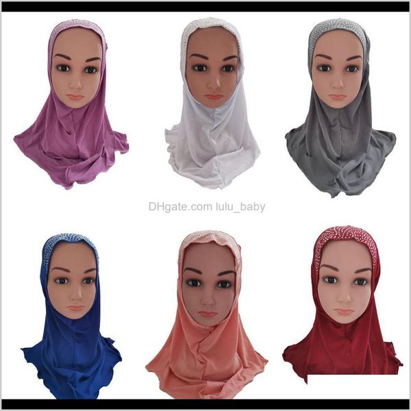 Meninas crian￧as hijab mu￧ulmano isl￢mico arab S￩ que xale -cabe￧a len￧o amira cap capa ￡rabe chap￩u shinestone headwear