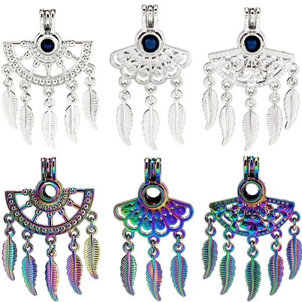 

pendants 2x rainbow dream catcher pearl cage essential oil diffuser locket valentine's day gift, Black