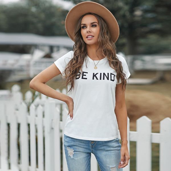 

summer t shirt shiying short sleeve women's 2021 letter print street women, White