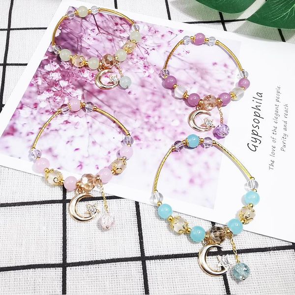 

link, chain 2021 trend creative star moon pendant personality fashion color bead bracelet women's party jewelry accessories gift, Black