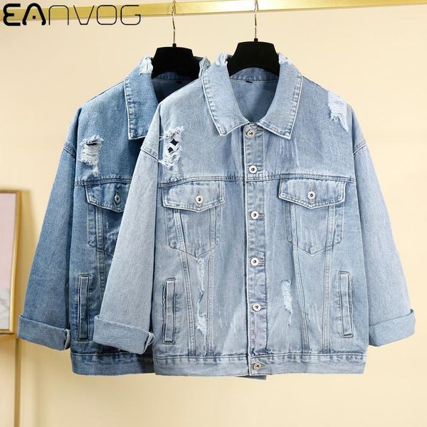 

women's jackets vintage fashion oversize denim jacket autumn winter women washed blue jeans coat turn-down collar outwear bomber, Black;brown