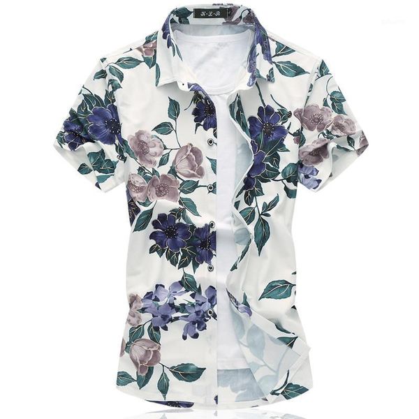 

summer mens short sleeve flower shirt large size 7xl men 2021 fashion casual shirts men's, White;black