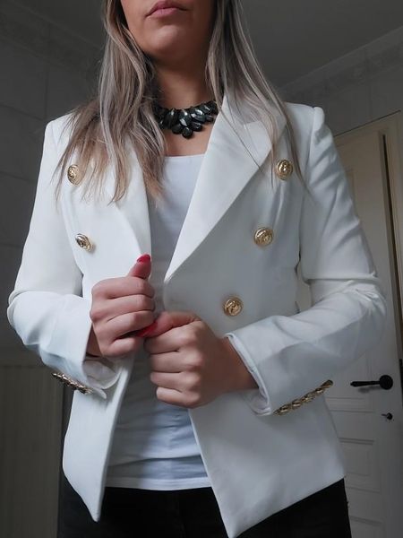 

women white red designer blazer jacket women's double breasted metal lion buttons plus size wholesale drop suits & blazers, White;black