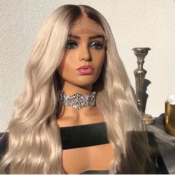 

ombre blonde 13x6 lace front human hair wigs thick long density middle parting pre-plucked baby full wig1, Black;brown