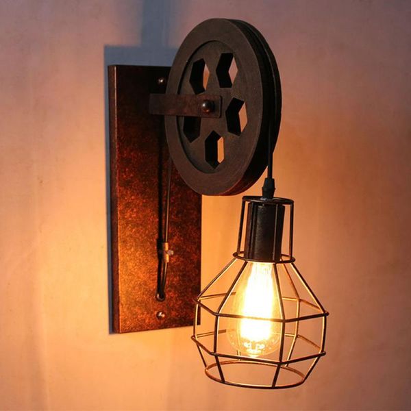 

wall lamps retro industrial style light vintage pulley wrought iron lampshade fixture loft cafe bar adjustable sconce lights