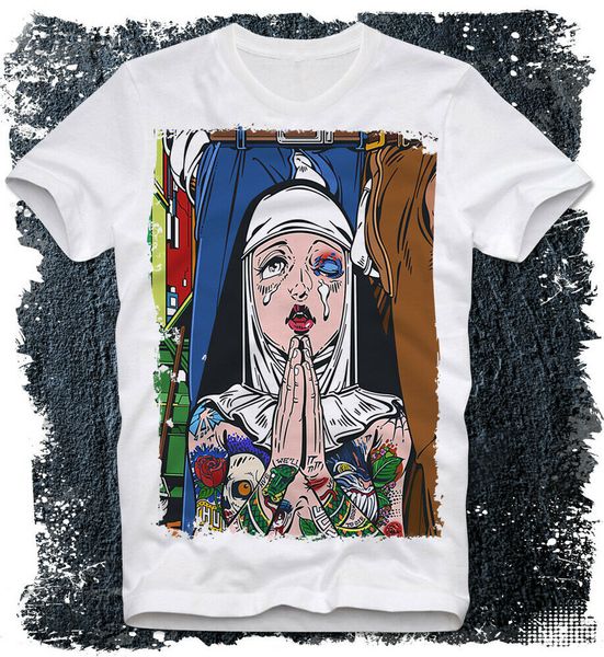 

t-shirt girl tattoo now nun religieuse bad bitch pop art warhol light, White;black