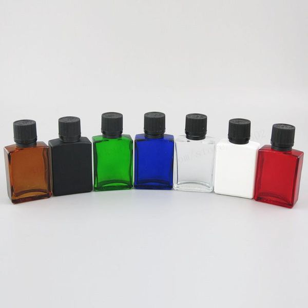 

storage bottles & jars 12 x 30ml 1oz flat square glass bottle with black tamper evident childproof cap blue green red clear white amber colo