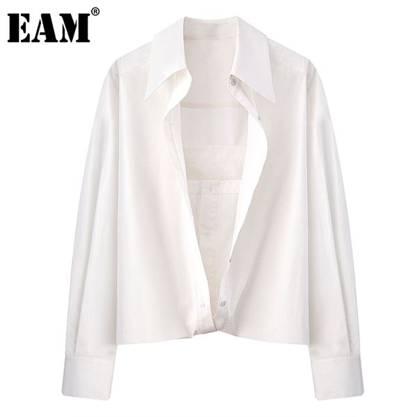 

[eam] women white big size casual irregular blouse lapel long sleeve loose fit shirt fashion spring autumn 1dd7705 21512
