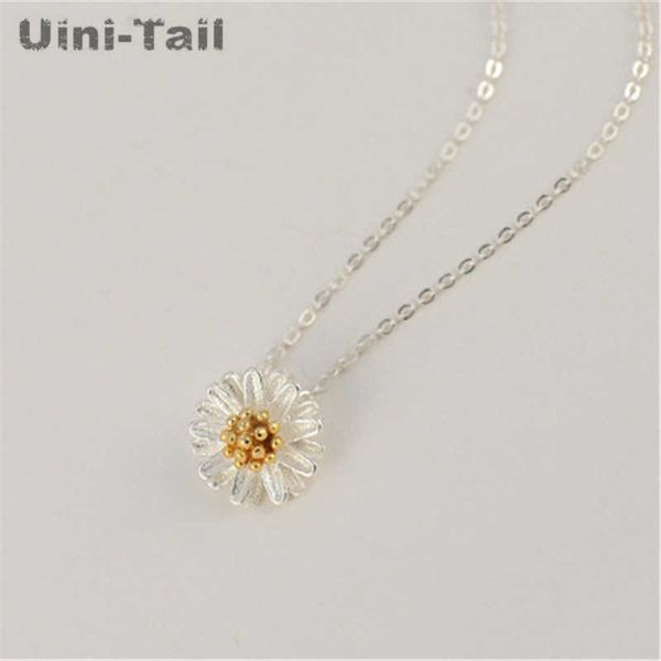 

designer necklace uini-tail classic 925 sterling silver sleek minimalist small daisies sun flower chrysanthemum fashion fresh gn331