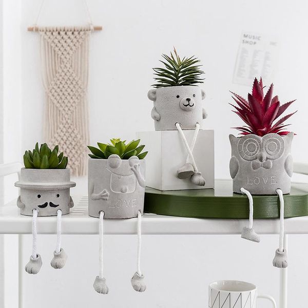 

decorative flowers & wreaths hanging feet doll simulation potted plant cement flower pot creative deskdecoration imitation plants handma