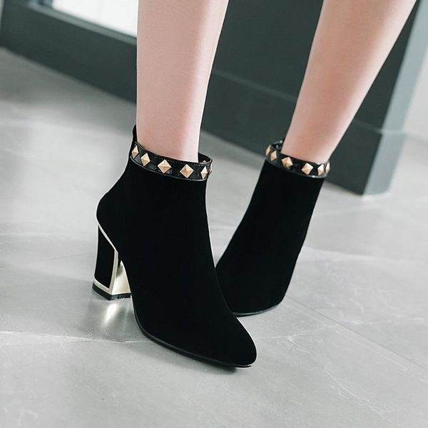 

boots women's studded suede ankle shoes woman heels black ankel for women booties