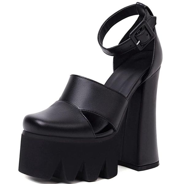 

dress shoes 2021 brand big size 43 platform ankle chunky heels high black red gothic cool strap sandals summer woman
