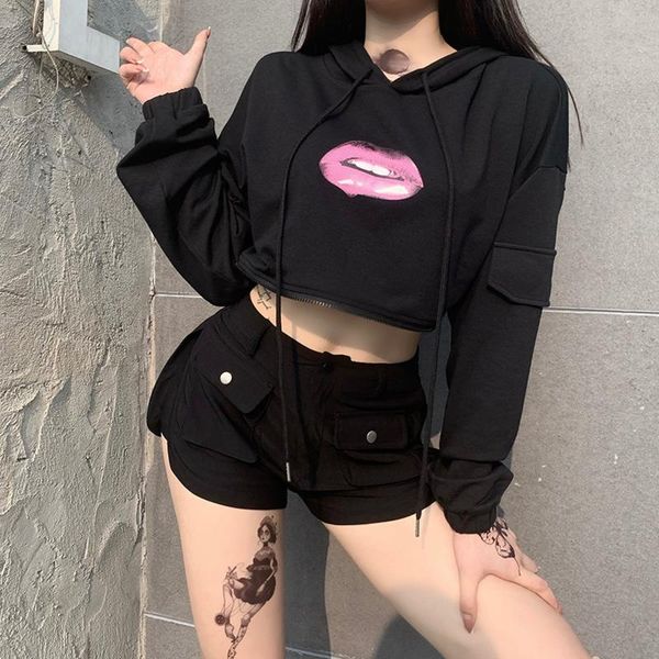 

women's hoodies & sweatshirts european and american street design sense waist zipper detachable long-sleeved blouse female harajuku pun, Black