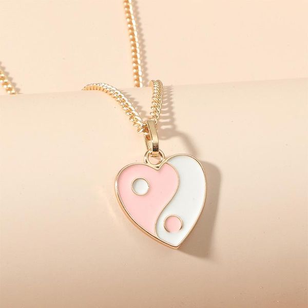 

pendant necklaces retro gossip heart-shaped round card hip hop simple yin and yang necklace ladies girls couple fashion jewelry, Silver