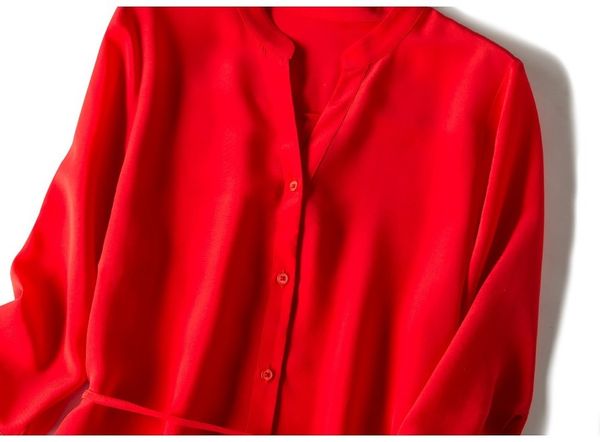 

dress red shirt mulberry silk v-neck seven-point sleeve high waist summer 2021 style, Black;gray