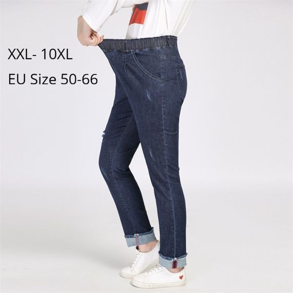 

plus size 10xl 8xl 6xl 4xl women long pencil pants ladies high waist stretched jeans femme denim pantalones jeans de mujer 210322, Blue