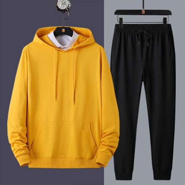 

pure color hoodies set fashion mens tracksuit autumn the casual two piece sweater pants sports, Gray