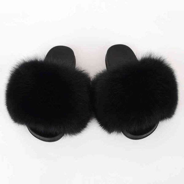 

slippers big fur slides women ry house summer home fluffy shoes plush sandals ladies luxury real flip flops size wmi5, Black