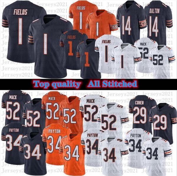 

mens women football jersey youth 1 justin fields 52 khalil mack 34 walter payton 14 andy dalton stitched jerseys, Black;red