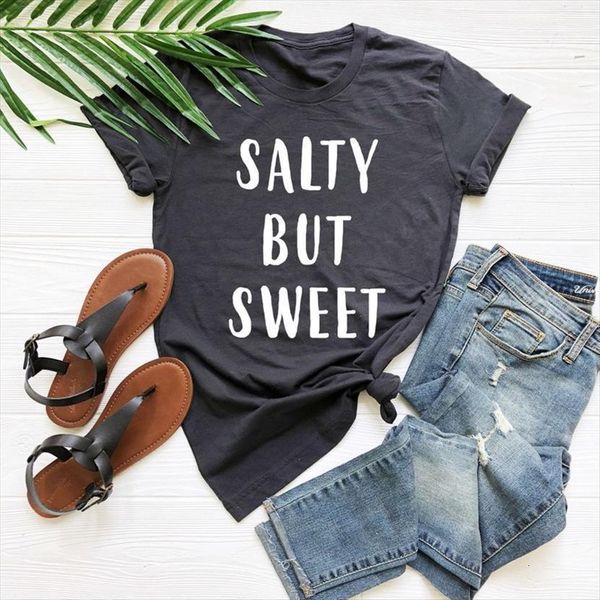

salty but sweet letters cotton women t shirt casual funny yong girl tee drop ship s 223, White