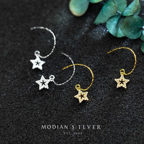 

real sterling silver 925 shiny zircon lovely star drop hook earring for women luxury wedding engagement statement jewelry 210707