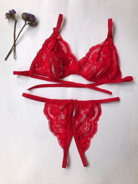

bras sets doiaeskv women lingerie set lace strappy push up bra erotic porno femme wire underwear bralette, Red;black