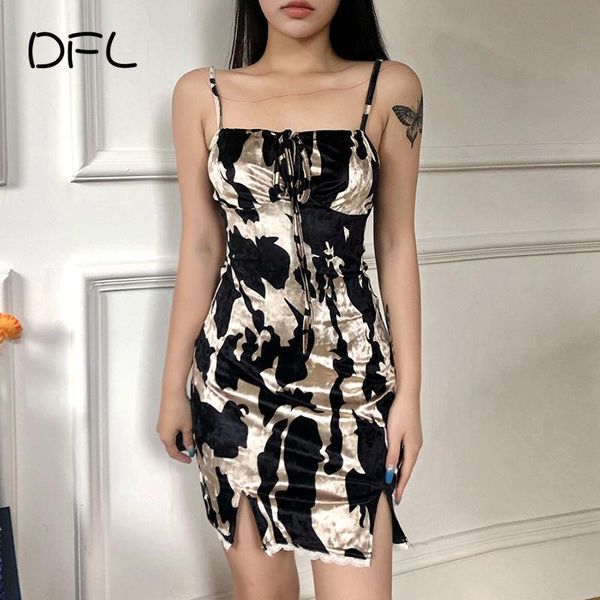 

dfllifes women dresses spaghetti strap clubwear backless mini robe bowknot drawstring split bodycon patchwork 2021 casual, Black;gray