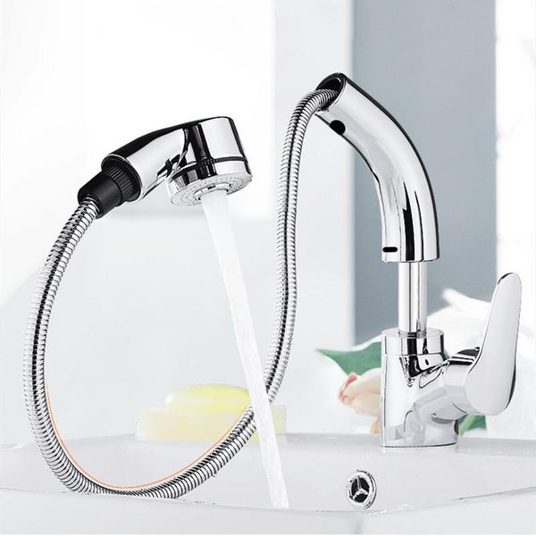 

all-copper pull-out faucet 360Â° rotation basin faucet and cold water single handle mixer tap bathroom accessories