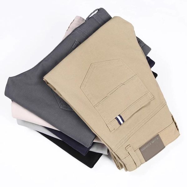 

spring and autumn business fashion casual elastic straigh trousers male brand gray khaki 6 color pants men men's, Black
