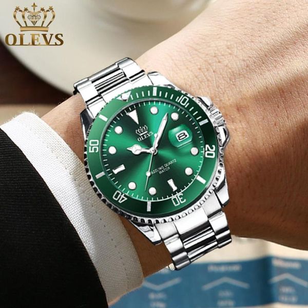 

wristwatches quartz watch mens stainless steel man wristwatch green waterproof men watches with date relojes hombre luminou, Slivery;brown