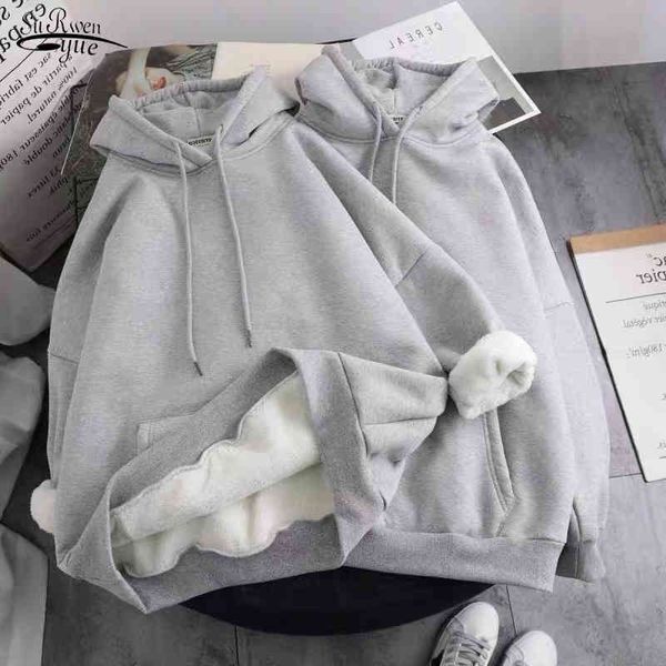 

ins plus velvet thickened hooded women's spring long sleeve jacket preppy style hoodie sweatshirt women pullover 12677 210521, Black