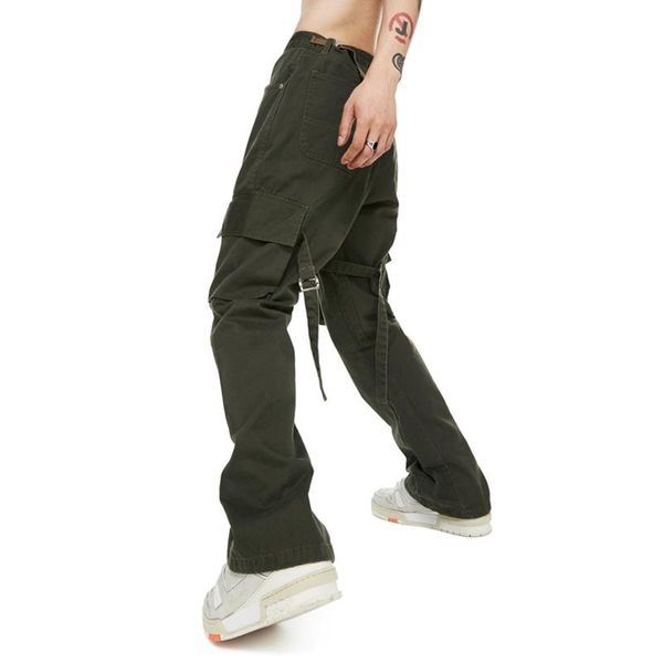 

men's fashion loose hip-hop straight flared pants hair stylist trend simple overalls long trousers, Black