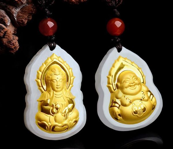 

lockets 3d gold inlaid jade inlay and tian yu guanyin buddha pendanth33#, Silver
