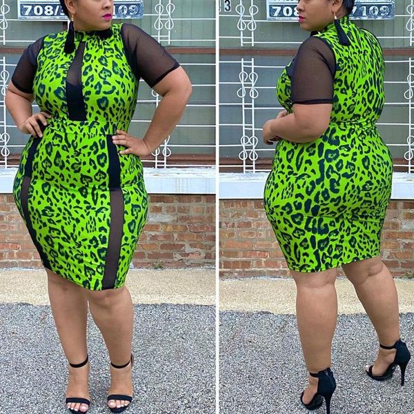 

casual dresses elegant dress women plus size 4xl 5xl green leopard sheath knee length see through night dinner vestidos mujer midi, Black;gray