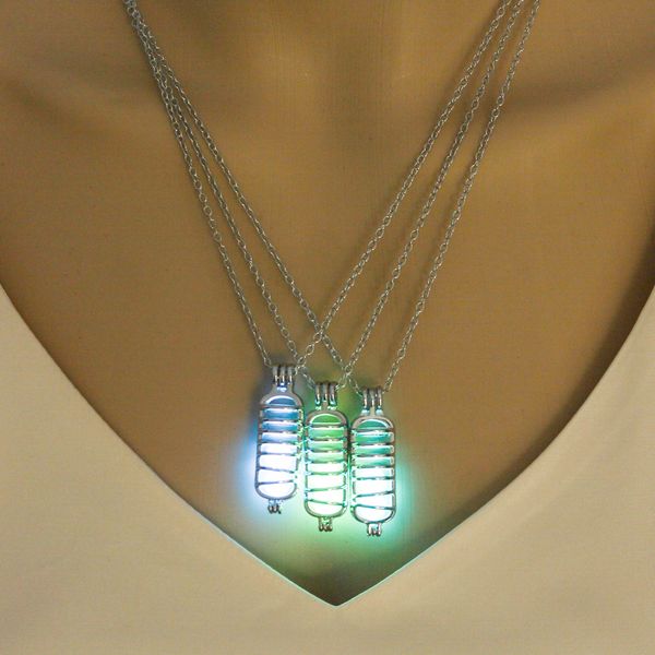 

luminous stone necklaces women fashion bottle glow in the dark pendant necklace sliver plated costume jewelry, Silver