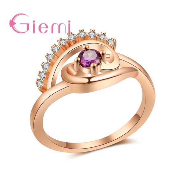 

wedding rings giemi style rose gold purple shiny crystal modern luxury hollow ring for women girl unique vintage select gift, Slivery;golden