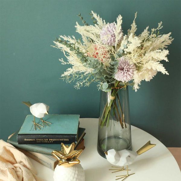 

decorative flowers & wreaths white artificial silk dandelion plastic eucalyptus hybrid bouquet wedding home decoration fake flo