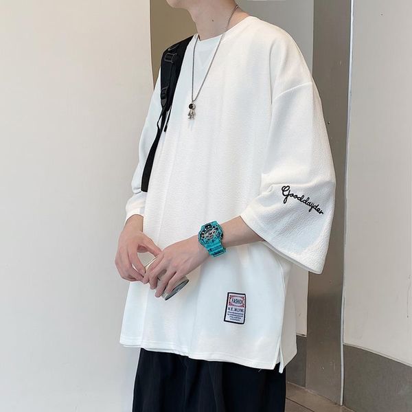 

men's t-shirts summer seven minute sleeve t-shirt boys short ins embroidery korean edition trend go with loose student 6wbq, White;black