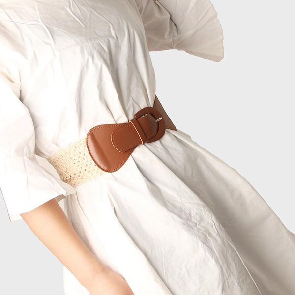 

women's wide belts elastic girdle for dress hollow out bowknot stretch corset waistband pin buckle soft, Black;brown